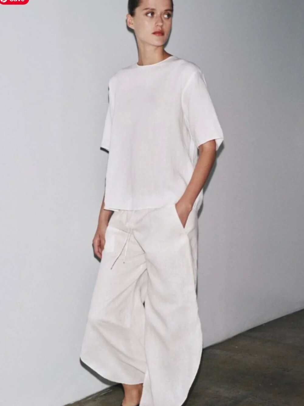 ZARA White Linen Top with Ties SZ M